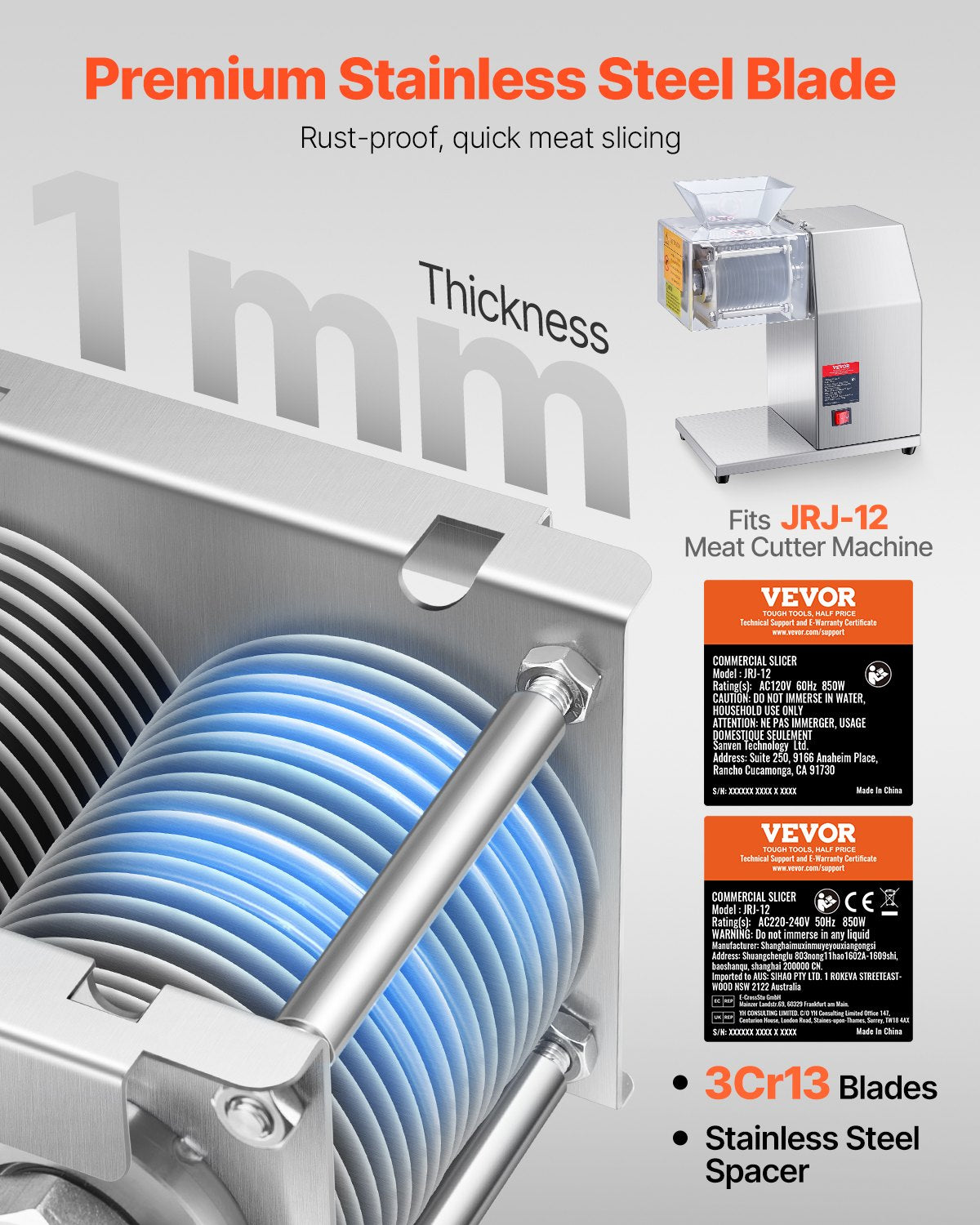 Meat Cutter Machine Blade, 5 mm Blade for Commercial Meat Cutter, One Set Blade for SJY-DQ90 Meat Cutting Machine, Stainless Steel, Cutter Slicer Blade Set for Boneless Meat, Soft Vegetables