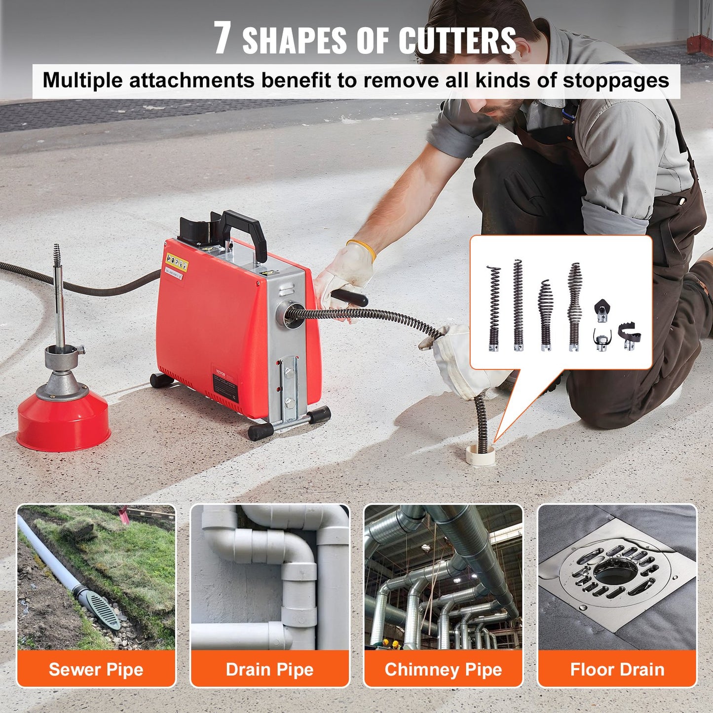 Drain Cleaner Machine 20m x 16mm 250W Sewer Snake Auger Manual Feed