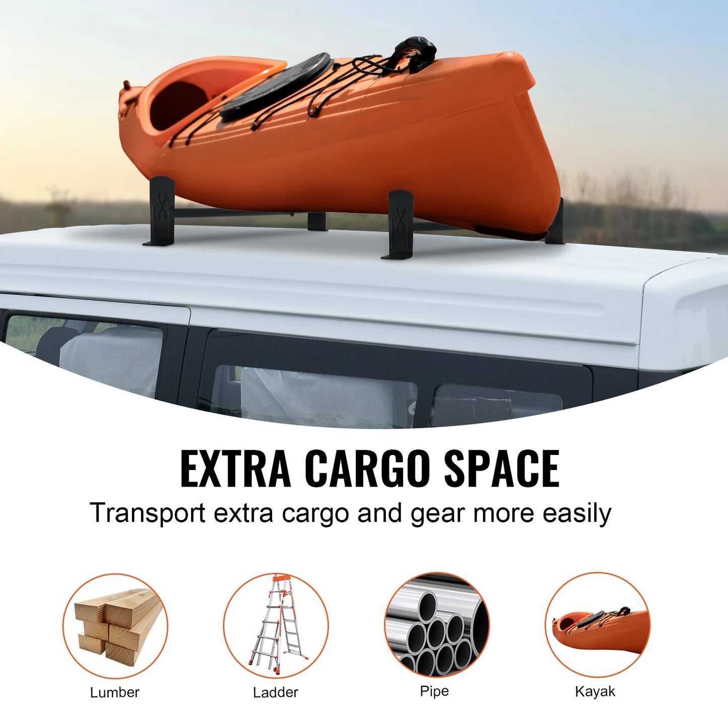 Takräcke för skåpbil, takräcken i legerat stål med 2 stänger, takräcke med kapacitet 227 kg, justerbar längd 910-1330 mm, stegräcke för skåpbilar, kompatibelt med Chevrolet Express, GMC Savana etc., borrfäste