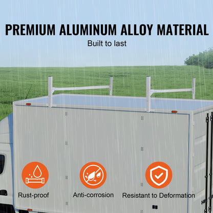 Takräcke för skåpbil, 2 takräcken i aluminiumlegering, 181 kg kapacitet för takrännor, justerbar längd 1300-2060 mm, stegräcke för skåpbil, last, släpvagn