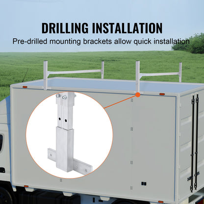 Takräcke för skåpbil, 2 takräcken i aluminiumlegering, 181 kg kapacitet för takrännor, justerbar längd 1300-2060 mm, stegräcke för skåpbil, last, släpvagn