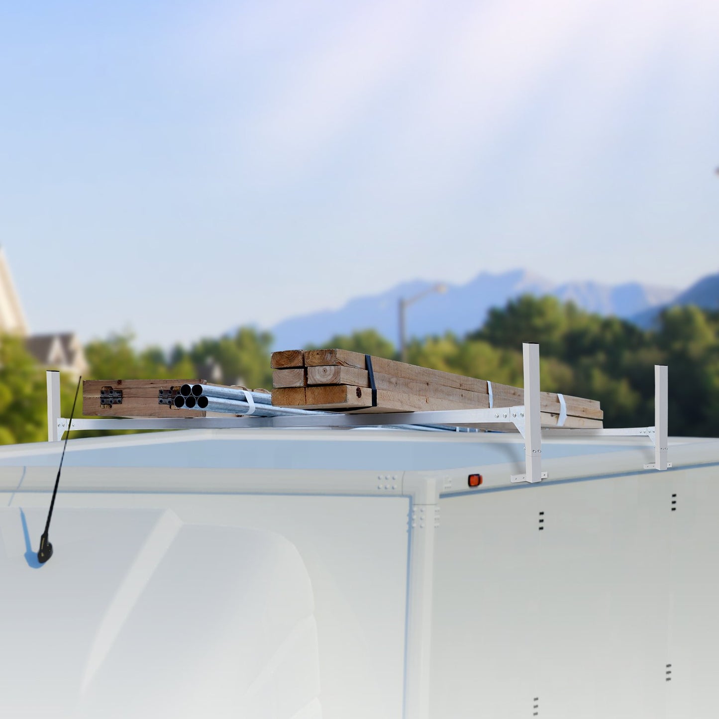 Takräcke för skåpbil, 2 takräcken i aluminiumlegering, 181 kg kapacitet för takrännor, justerbar längd 1300-2060 mm, stegräcke för skåpbil, last, släpvagn