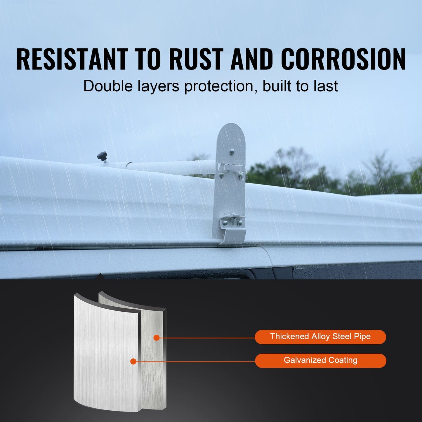 Takräcke för skåpbil, takräcken i legerat stål med 3 stänger, takräcke för regnrännor med kapacitet 340 kg, justerbar längd 40,2" till 74,8", stegräcke för skåpbil, kompatibelt med Chevrolet Express, GMC Savana, etc.