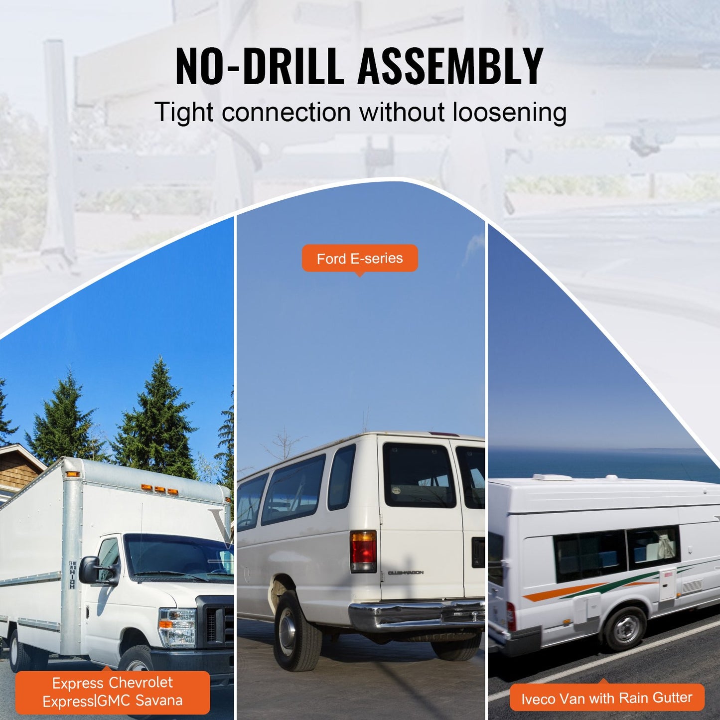 Takräcke för skåpbilar, stegräcken i 3 stänger av legerat stål med stegstopp, 340 kg kapacitet, justerbara takräcken för skåpbilar i fullstorlek med stuprännor, kompatibel med Chevrolet Express etc.