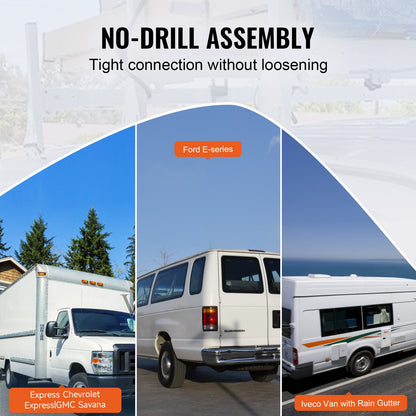 Takräcke för skåpbilar, stegräcken i 3 stänger av legerat stål med stegstopp, 340 kg kapacitet, justerbara takräcken för skåpbilar i fullstorlek med stuprännor, kompatibel med Chevrolet Express etc.