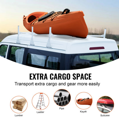 Takräcke för skåpbilar, stegräcken i 3 stänger av legerat stål med stegstopp, 340 kg kapacitet, justerbara takräcken för skåpbilar i fullstorlek med stuprännor, kompatibel med Chevrolet Express etc.