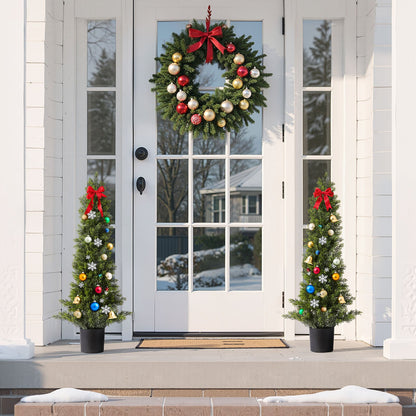 Artificial Topiary Cedar Trees, 2 Set 914mm Faux Pine Shrubs Plants, Fake Silk Tree Look Real, Easy Assembly for Decor Front Porch Outdoor Patio Garden Balcony Backyard Indoor Office