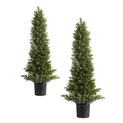 Artificial Topiary Cedar Trees, 2 Set 914mm Faux Pine Shrubs Plants, Fake Silk Tree Look Real, Easy Assembly for Decor Front Porch Outdoor Patio Garden Balcony Backyard Indoor Office