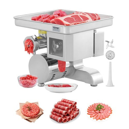Meat Grinder, 11 Lbs/Min Electric Meat Grinder, Slicer, Sausage Stuffer with Blade, Grinding Plate, Sausage Maker, Stainless Steel Commercial Meat Mincer for Slice Shred Dice, Restaurant Butcher