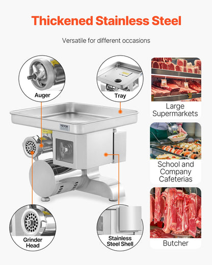 Meat Grinder, 11 Lbs/Min Electric Meat Grinder, Slicer, Sausage Stuffer with Blade, Grinding Plate, Sausage Maker, Stainless Steel Commercial Meat Mincer for Slice Shred Dice, Restaurant Butcher
