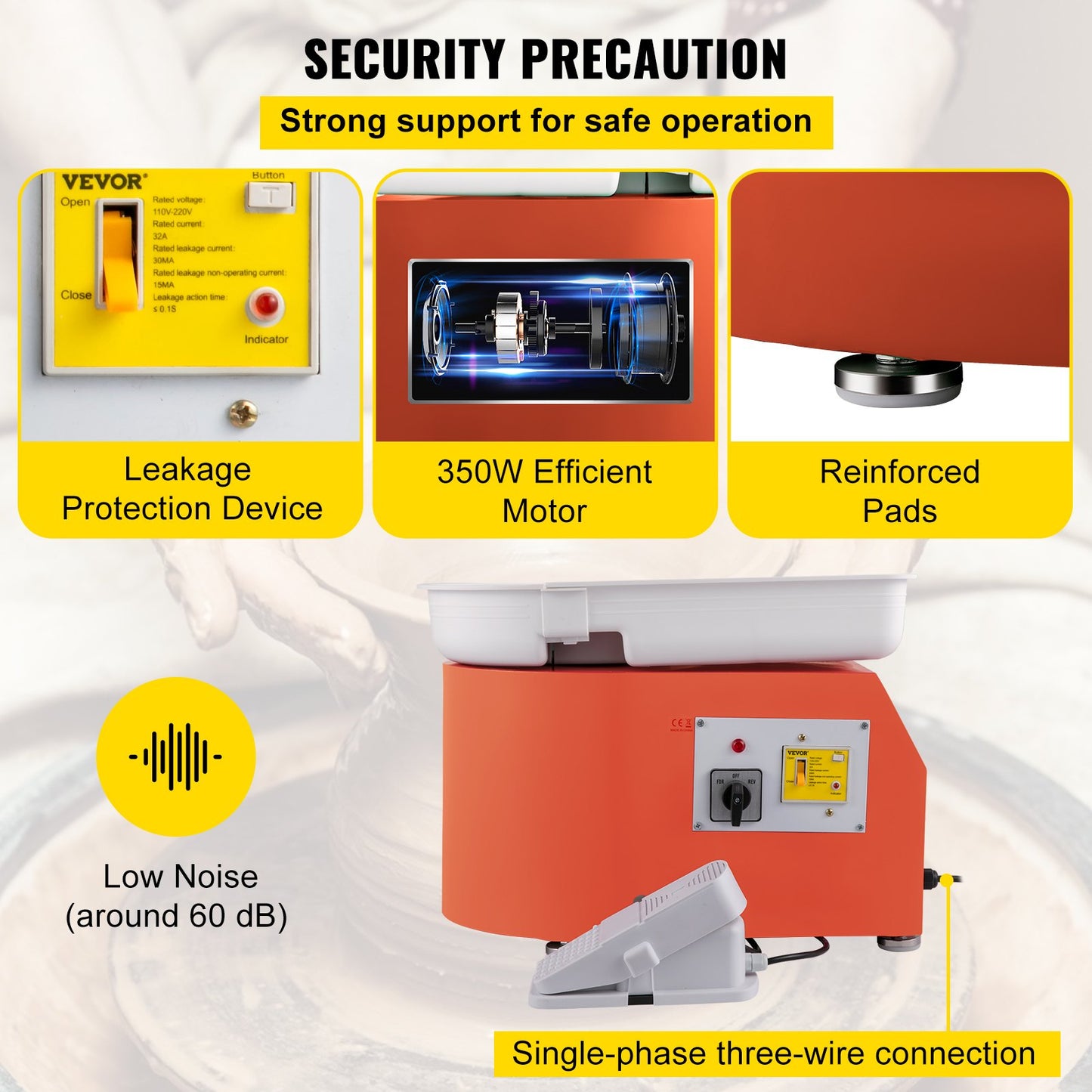 Keramikskiva 27,9 cm 0-300 varv/min keramisk skiva, 350 W justerbar hastighet formningsmaskin med skulpteringsverktyg och förkläde, avtagbar fotpedal för handfat, för konsthantverk och hem-Gör-det-själv, orange