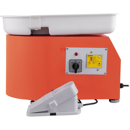 Keramikskiva 27,9 cm 0-300 varv/min keramisk skiva, 350 W justerbar hastighet formningsmaskin med skulpteringsverktyg och förkläde, avtagbar fotpedal för handfat, för konsthantverk och hem-Gör-det-själv, orange