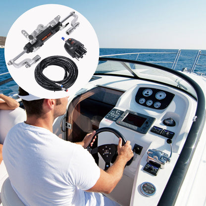 Hydraulic Outboard Steering Kit, 300HP, Marine Boat Hydraulic Steering System, with Helm Pump Two-Way Lock Cylinder and 792.5 cm Hydraulic Steering Hose, for Single Station Single-Engine Boats