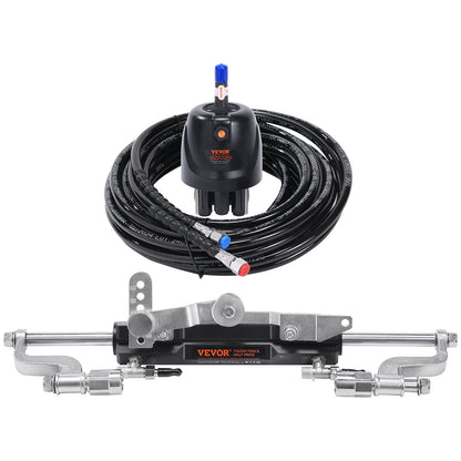 Hydraulic Outboard Steering Kit, 300HP, Marine Boat Hydraulic Steering System, with Helm Pump Two-Way Lock Cylinder and 792.5 cm Hydraulic Steering Hose, for Single Station Single-Engine Boats