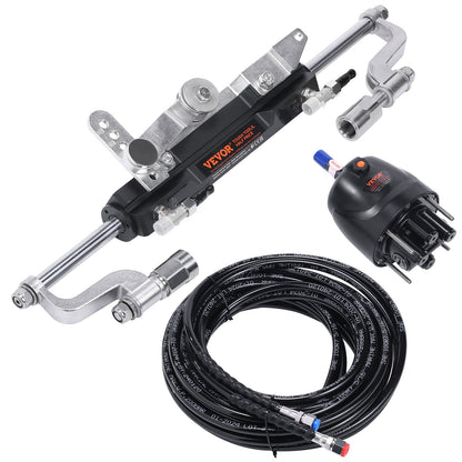 Hydraulic Outboard Steering Kit, 300HP, Marine Boat Hydraulic Steering System, with Helm Pump Two-Way Lock Cylinder and 792.5 cm Hydraulic Steering Hose, for Single Station Single-Engine Boats