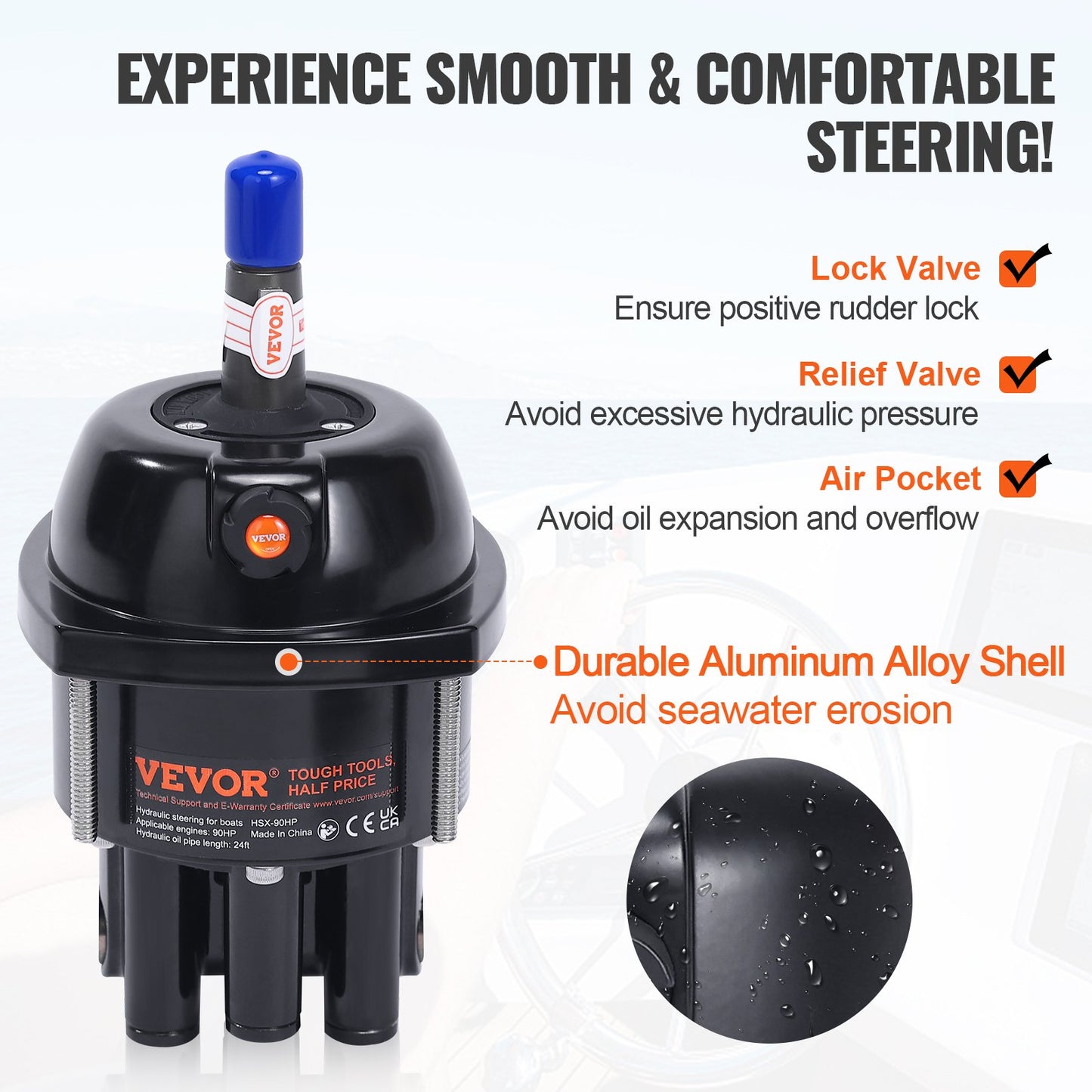 Hydraulic Outboard Steering Kit, 90HP, Marine Boat Hydraulic Steering System, with Helm Pump Two-Way Lock Cylinder and 731.5 cm Hydraulic Steering Hose, for Single Station Single-Engine Boats