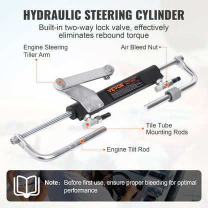 Hydraulic Outboard Steering Kit, 90HP, Marine Boat Hydraulic Steering System, with Helm Pump Two-Way Lock Cylinder and 731.5 cm Hydraulic Steering Hose, for Single Station Single-Engine Boats