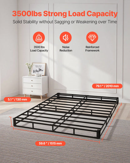 Box Spring, Queen Size Bed Frame with Washable Fabric Cloth, Heavy Duty Metal Frame for Queen Bed, 5 in Mattress Foundation, 3500 lbs Max Weight Capacity, Easy Assembly, 79.1L x 59.6W x 5.1H in