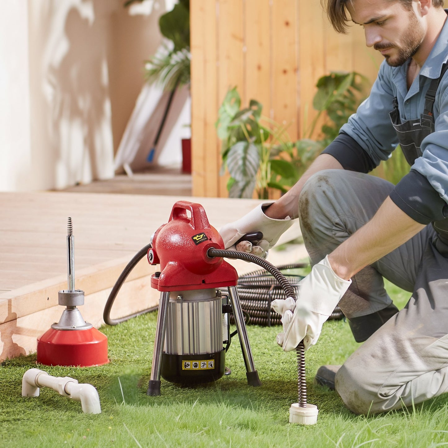 Drain Cleaner Machine 66FT x 5/8 Inch, 250W Electric Sewer Snake Auger Manual Feed - with 2 Sectional Steel Cables (66' x 5/8" and 15' x 3/8"), 7 Cutters and CW/CCW Control for 1.6" to 4" Pipes