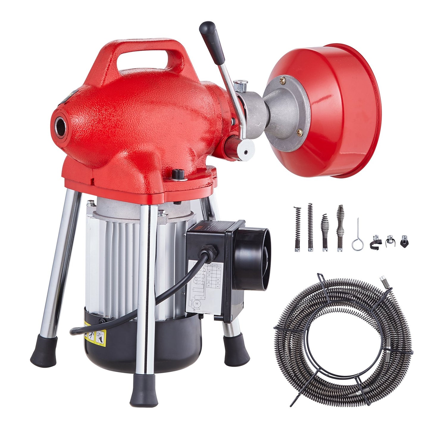 Drain Cleaner Machine 66FT x 5/8 Inch, 250W Electric Sewer Snake Auger Manual Feed - with 2 Sectional Steel Cables (66' x 5/8" and 15' x 3/8"), 7 Cutters and CW/CCW Control for 1.6" to 4" Pipes