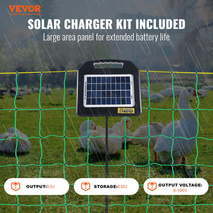 Electric Fence Netting, 48" H x 100' L, PE Net Fencing with Solar Charger/Posts/Double-Spiked Stakes, Utility Portable Mesh for Chickens, Ducks, Geese, Rabbits, Used in Backyards, Farms, Ranches