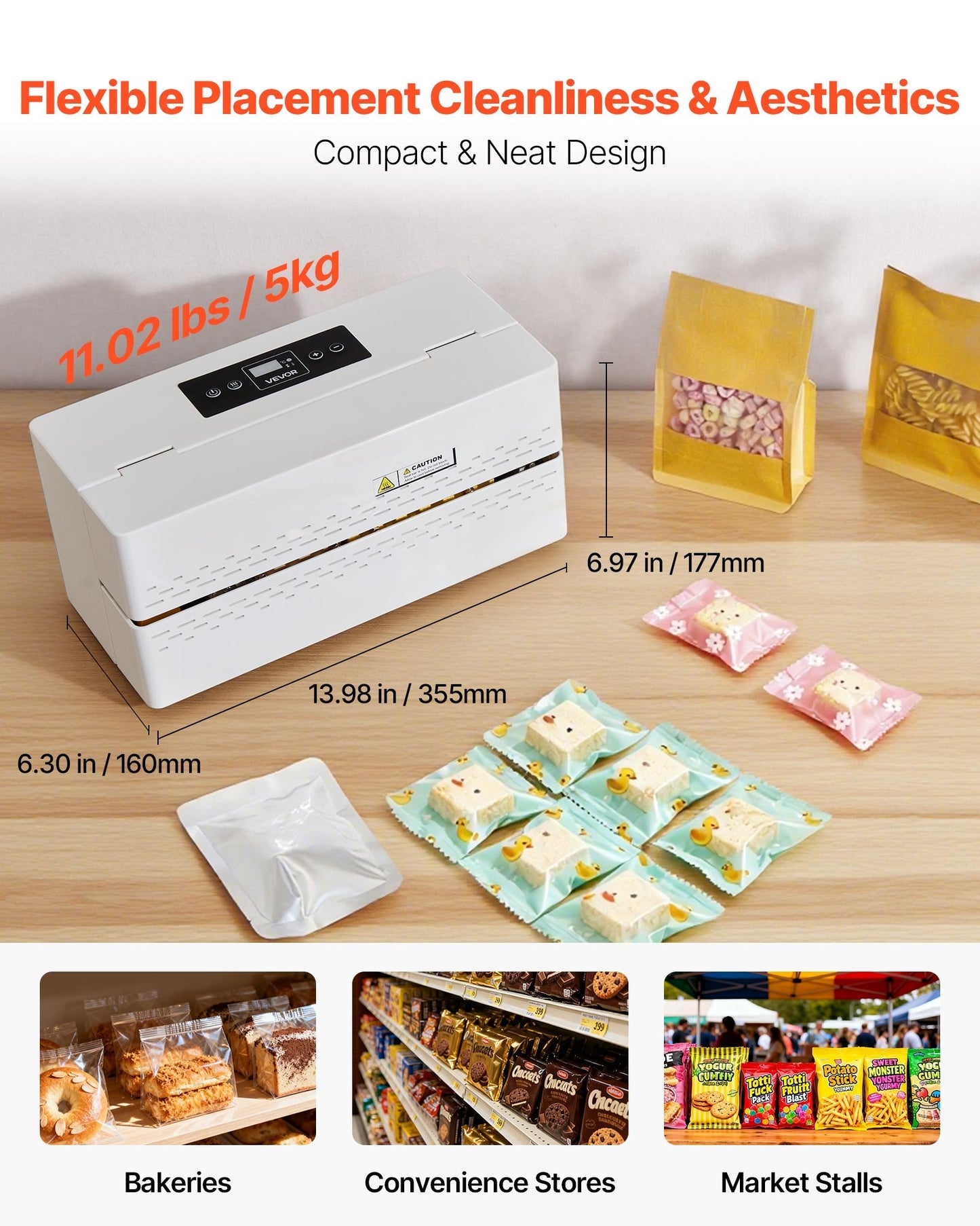 Continuous Sealing Machine, 8-12 mm Seal Width, Automatic Continuous Band Sealer with Digital Temperature Control, Automatic Shutdown, Heat Sealing Machine for 0.06-0.2 mm Plastic Bags
