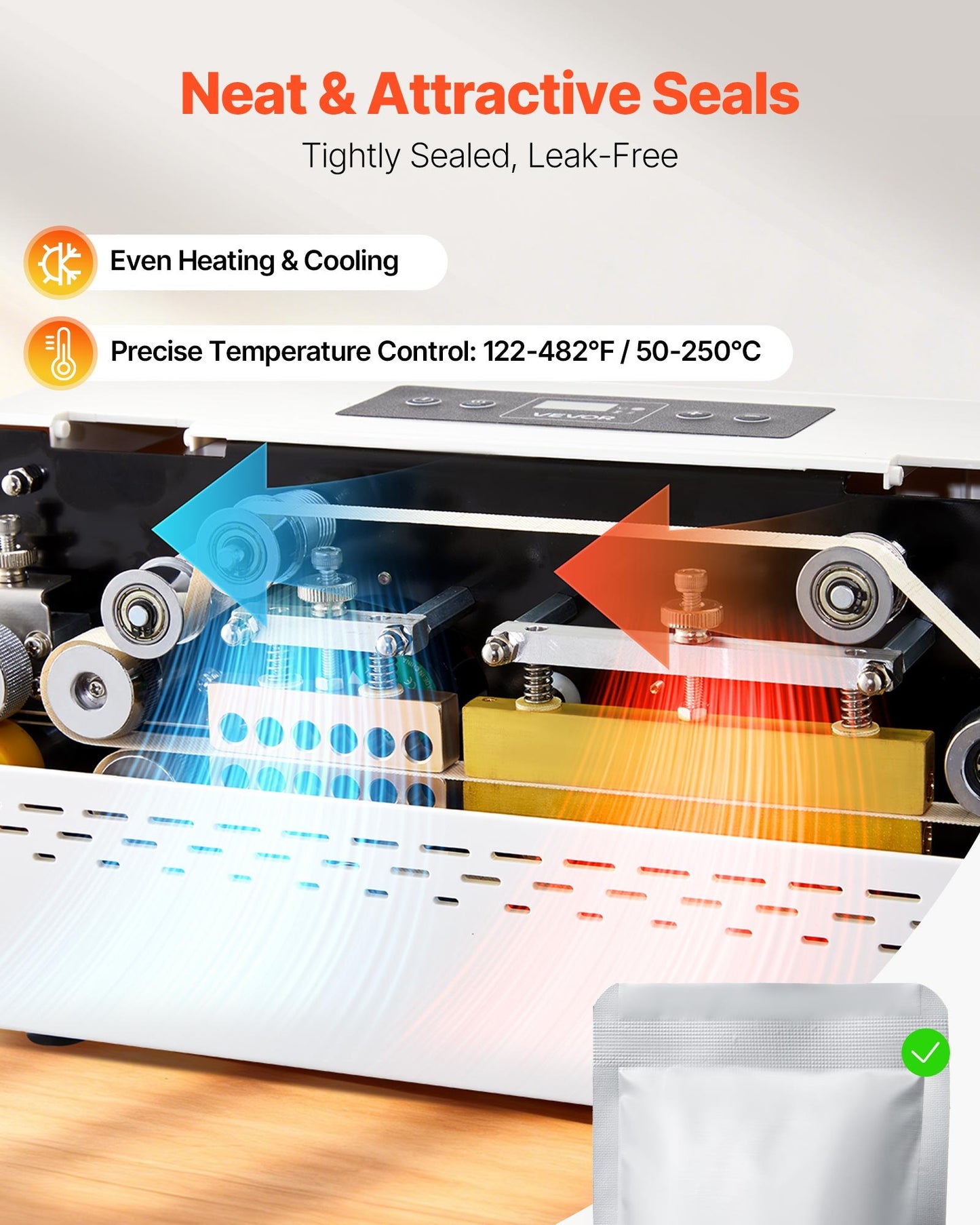 Continuous Sealing Machine, 8-12 mm Seal Width, Automatic Continuous Band Sealer with Digital Temperature Control, Automatic Shutdown, Heat Sealing Machine for 0.06-0.2 mm Plastic Bags