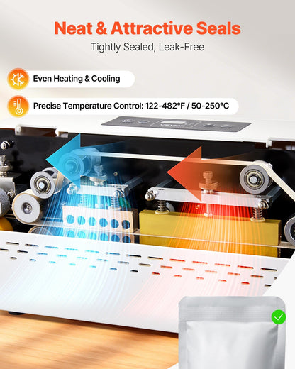 Continuous Sealing Machine, 8-12 mm Seal Width, Automatic Continuous Band Sealer with Digital Temperature Control, Automatic Shutdown, Heat Sealing Machine for 0.06-0.2 mm Plastic Bags