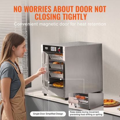 Hot Box Food Warmer, 4-Tier Concession Warmer with Water Tray, 4 Pans, Single-door and Adjustable Shelves, Stainless Steel Food Warmer Cabinet, Ideal for Storing Pizza, Chicken, Restaurant