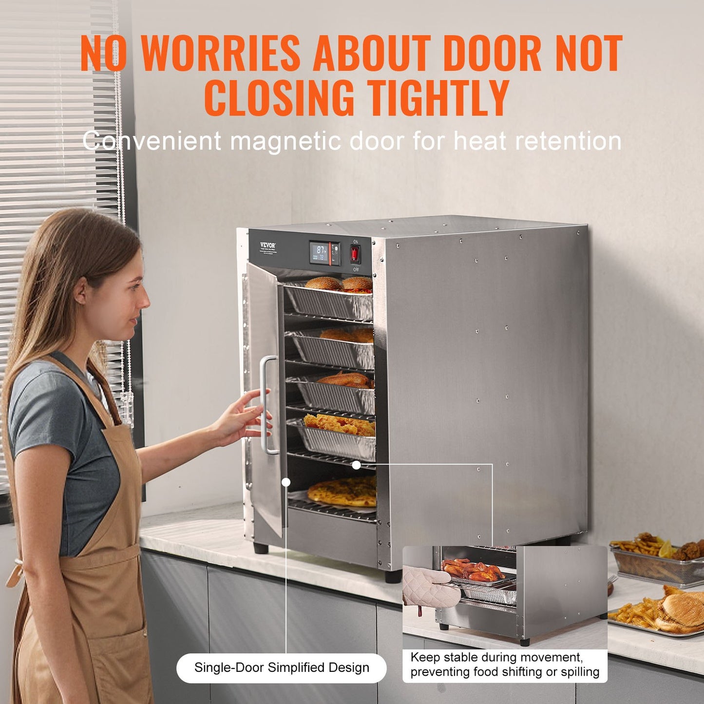 Hot Box Food Warmer, 5-Tier Concession Warmer with Water Tray, 5 Pans, Single-door and Adjustable Shelves, Stainless Steel Food Warmer Cabinet, Ideal for Storing Pizza, Chicken, Restaurant