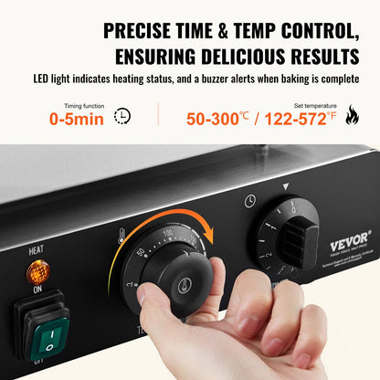 Elektrisk munkmaskin, 2000W kommersiell munkmaskin med non-stick yta, 9 håls dubbelsidig uppvärmningsvåffelmaskin gör 9 munkar, temperatur 50-300 ℃, för restaurang och hemmabruk