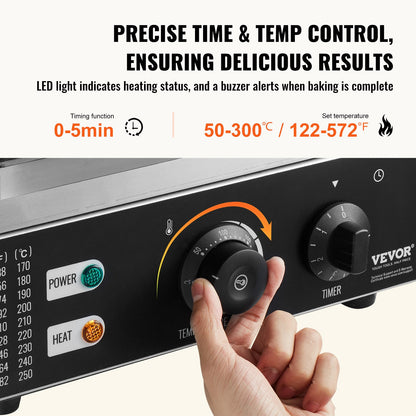 Elektrisk munkmaskin, 1550W kommersiell munkmaskin med non-stick yta, 12-håls dubbelsidig värmevåffelmaskin gör 12 munkar, temperatur 50-300 ℃, för restaurang och hemmabruk