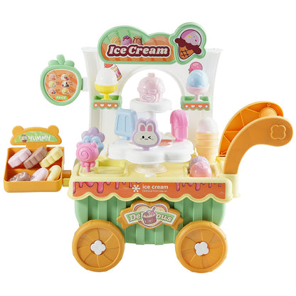 Ice Cream Cart for Kids, 27 PCS Accessories, Pretend Play Store with Storage Trolley with Pretend Money, Sound & Light Effects, Montessori Educational Ice Cream Truck Toys for Toddlers 3+