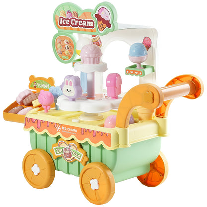 Ice Cream Cart for Kids, 27 PCS Accessories, Pretend Play Store with Storage Trolley with Pretend Money, Sound & Light Effects, Montessori Educational Ice Cream Truck Toys for Toddlers 3+