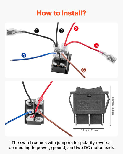 Rocker Switch, 6 Pin Momentary DPDT Rocker Switch, 3-Position (ON)-Off-(ON) Polarity Reversing Switch AC 250V/16A 125V/ 20A for Auto Car Boat Household Appliances