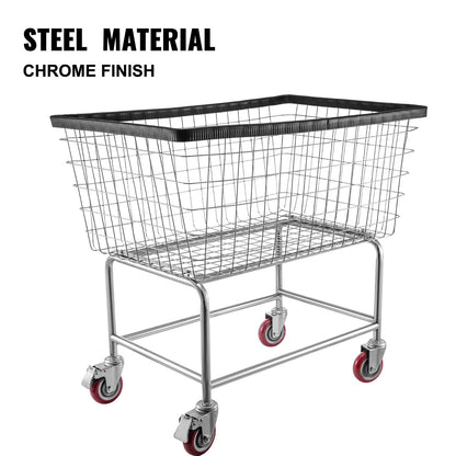 Wire Laundry Cart, 4.5 Bushel Wire Laundry Basket with Wheels, 35\'\'x15.7\'\'x22\'\' Commercial Wire Laundry Basket Cart, Steel Frame with Chrome Finish, 5\'\' Casters, Wire Basket Cart for Lau