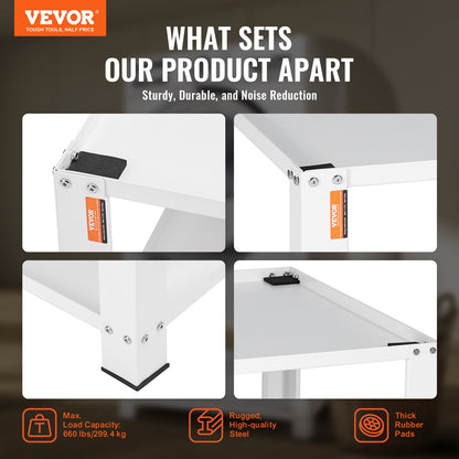 Tvättstativ med förvaringshylla, 711Lx711Bx406H mm, tvättmaskin- och torktumlare-basplattform, universalpassning, 299 kg kapacitet, kraftigt stålbas för tvättmaskin