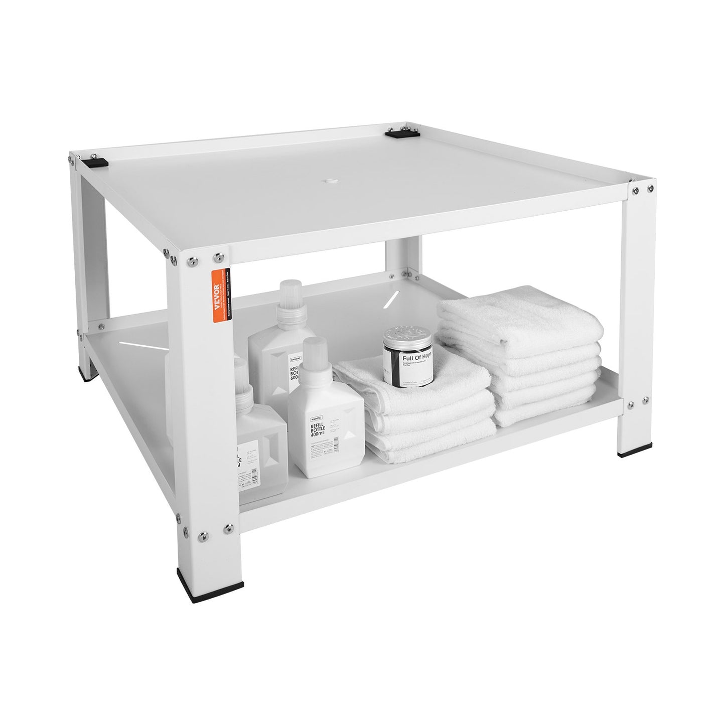 Tvättstativ med förvaringshylla, 711Lx711Bx406H mm, tvättmaskin- och torktumlare-basplattform, universalpassning, 299 kg kapacitet, kraftigt stålbas för tvättmaskin