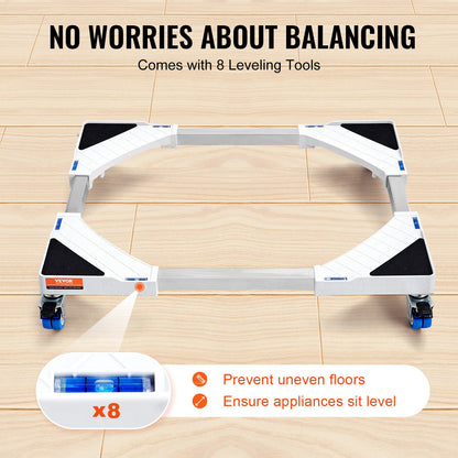 Minikylskåpsställ Universal Tvättstativ, Justerbart kylskåpsstativ med släta hjul, Tvättmaskinspiedestal Multifunktionell bas för tvättmaskin och torktumlare, 381-615 mm Bredd Utbyggbar