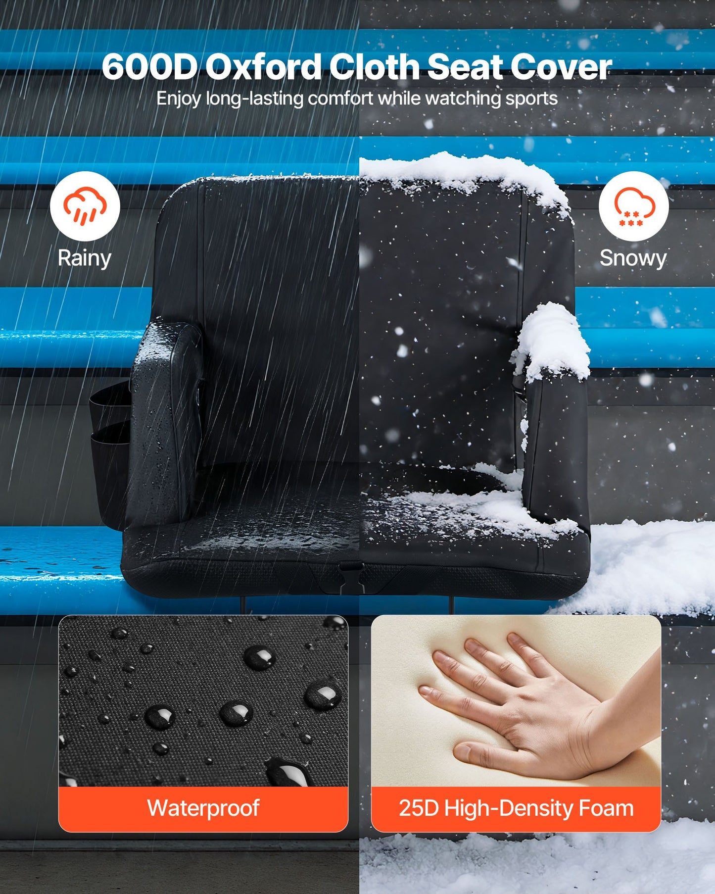 Stadionsits, 6 justerbara vinklar breda läktarstolar, 73,66 mm vadderad stadionsits med armstöd och ryggstöd, stadionsits med krok och mugghållare för picknick, strandsporter och spel