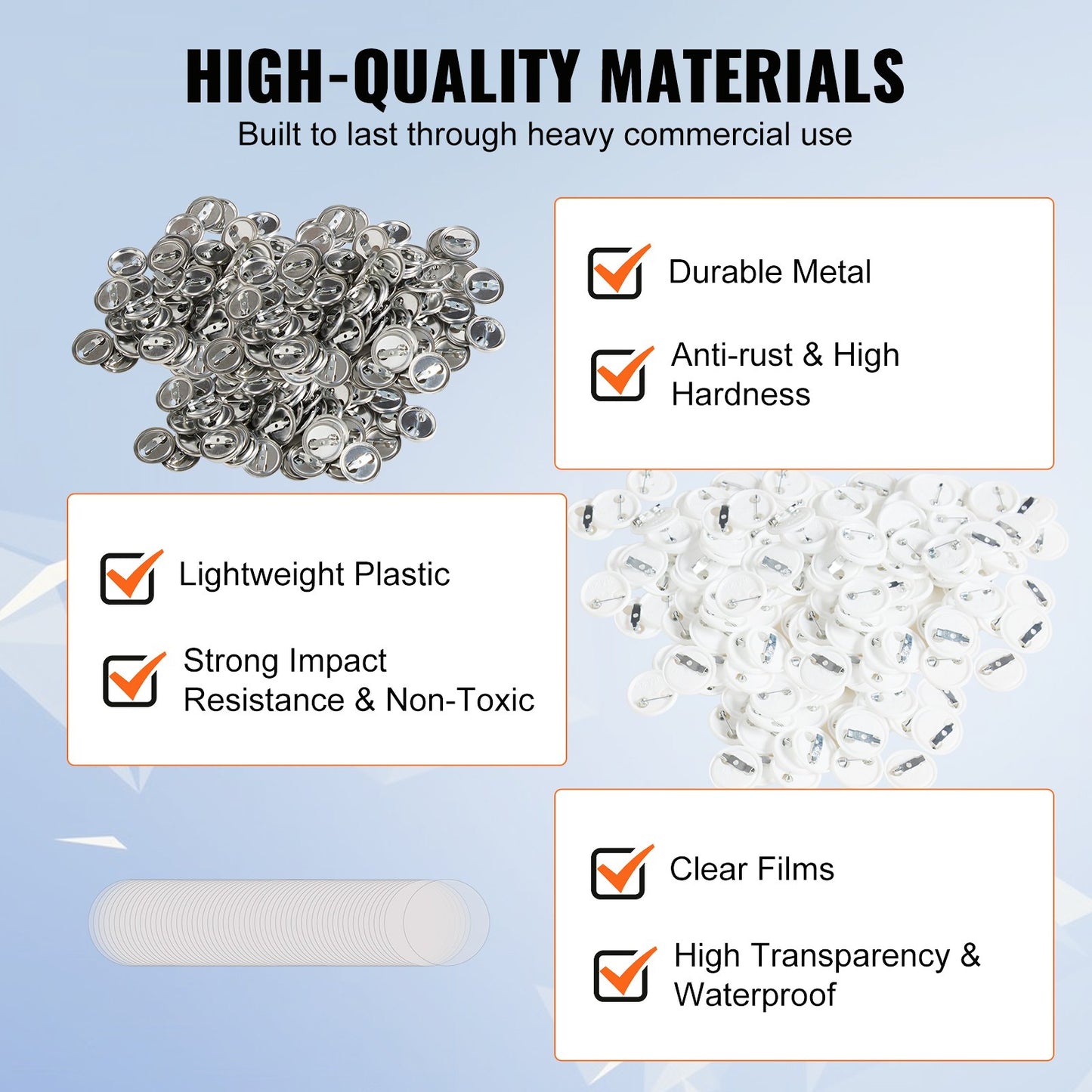 500 Sets 1 inch 25mm Pin Back Button Parts, DIY Round Button Badge Parts, Set Includes Metal Top, Plastic/Metal Button, Clear Film, and Blank Paper For Gifts Presents, Machine NOT Included