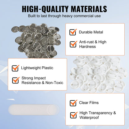 500 Sets 1.25 inch 32mm Pin Back Button Parts, DIY Round Button Badge Parts, Set Includes Metal Top, Plastic/Metal Button, Clear Film, and Blank Paper For Gifts Presents, Machine NOT Included