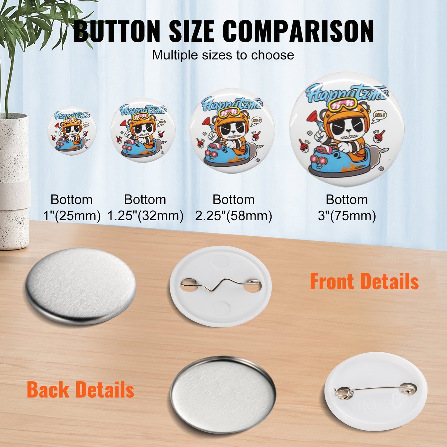 500 Sets 1.25 inch 32mm Pin Back Button Parts, DIY Round Button Badge Parts, Set Includes Metal Top, Plastic/Metal Button, Clear Film, and Blank Paper For Gifts Presents, Machine NOT Included