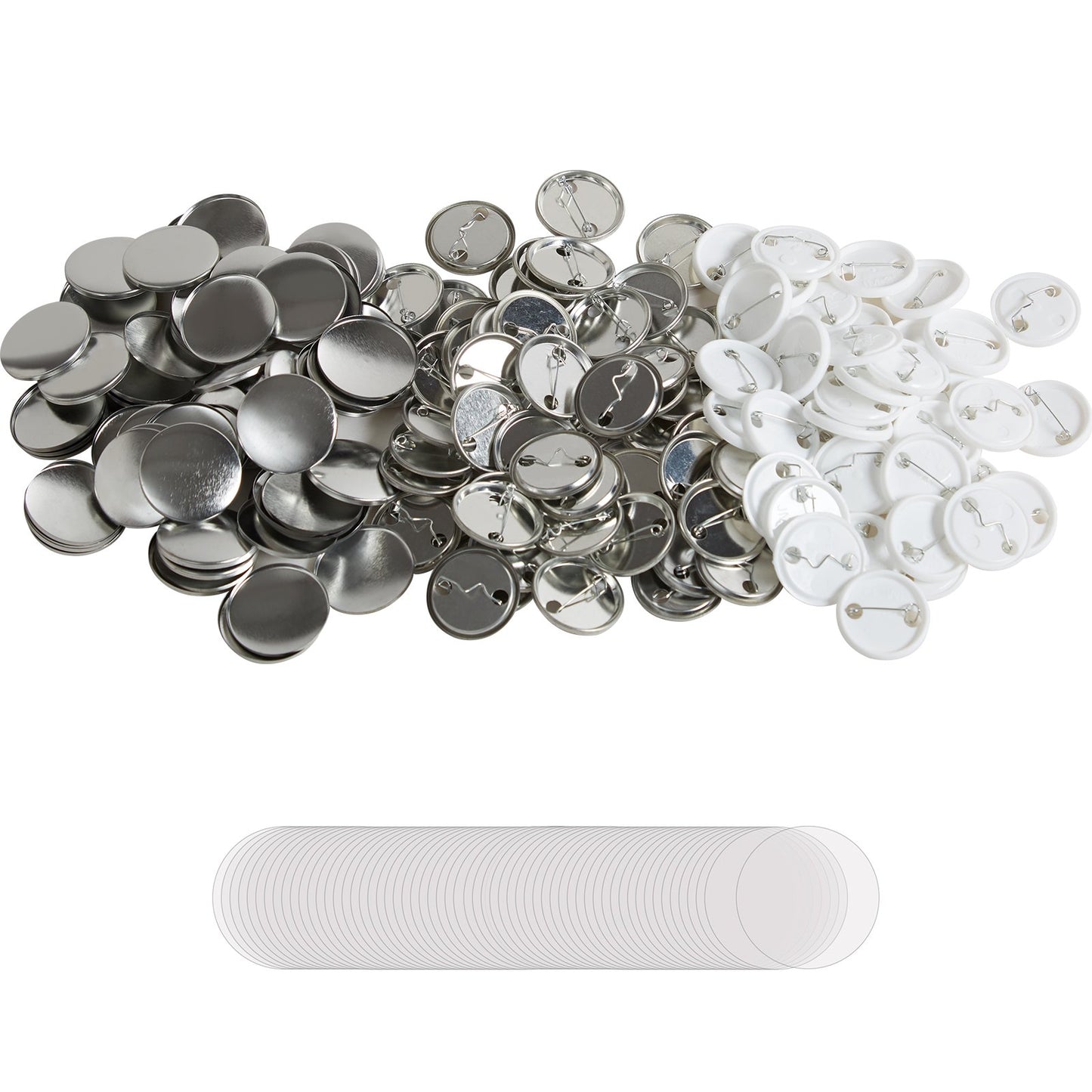 500 Sets 1.25 inch 32mm Pin Back Button Parts, DIY Round Button Badge Parts, Set Includes Metal Top, Plastic/Metal Button, Clear Film, and Blank Paper For Gifts Presents, Machine NOT Included