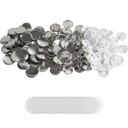 500 Sets 1.25 inch 32mm Pin Back Button Parts, DIY Round Button Badge Parts, Set Includes Metal Top, Plastic/Metal Button, Clear Film, and Blank Paper For Gifts Presents, Machine NOT Included