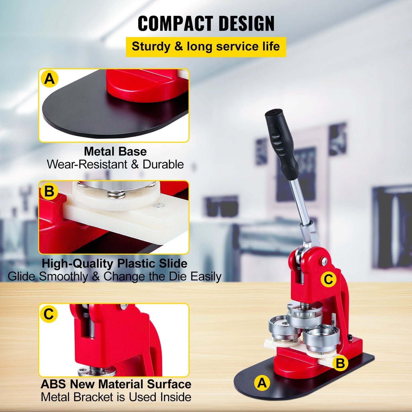 44 mm knapptillverkare 1,73 knapp- och namnskyltsmaskin Knapptillverkare Press Stanspress med 1000 knappar (1000 st)