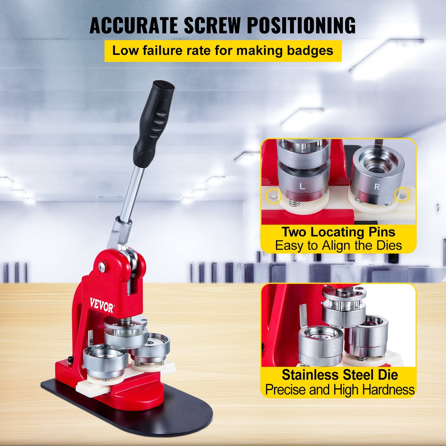 44 mm knapptillverkare 1,73 knapp- och namnskyltsmaskin Knapptillverkare Press Stanspress med 1000 knappar (1000 st)