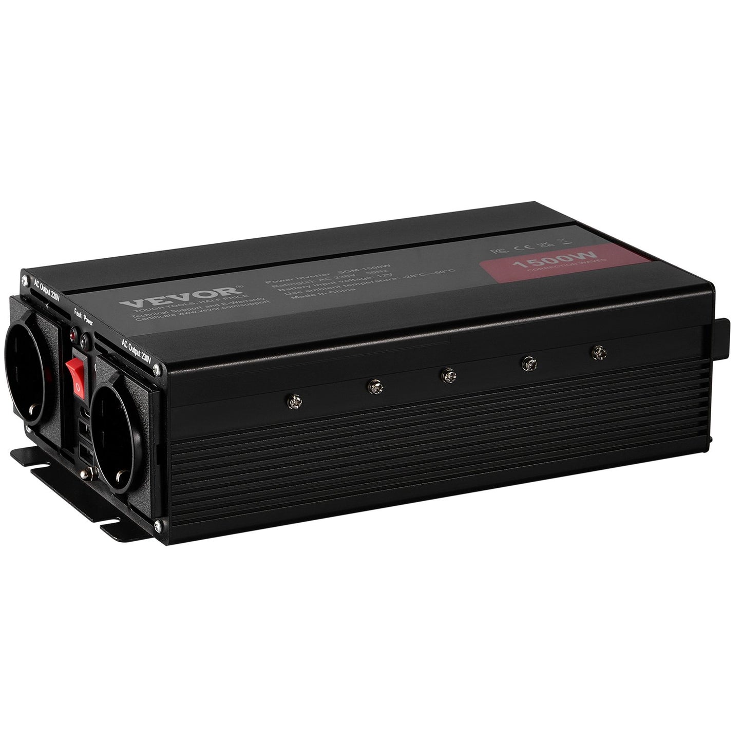 Modified Sine Wave Inverter, 1500W, DC 12V to AC 230V Power Inverter with 2 AC Outlets 2 USB Port 1 Type-C Port 6 Spare Fuses, for Small Home Devices like Smartphone Laptop, CE FCC Certified