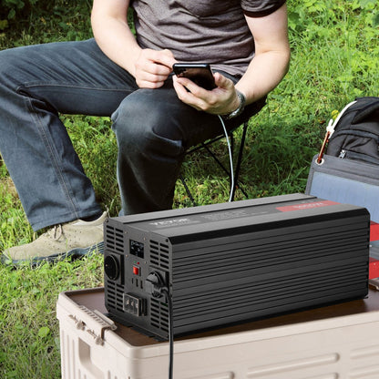 Modified Sine Wave Inverter, 5000W, DC 12V to AC 230V Power Inverter with 2 AC Outlets 2 USB Port 1 Type-C Port, LCD Display and Remote Controller for High Load Home Appliances, CE FCC Certified