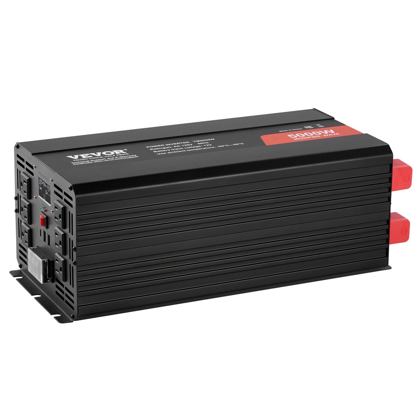 Modified Sine Wave Inverter, 5000W, DC 12V to AC 230V Power Inverter with 2 AC Outlets 2 USB Port 1 Type-C Port, LCD Display and Remote Controller for High Load Home Appliances, CE FCC Certified